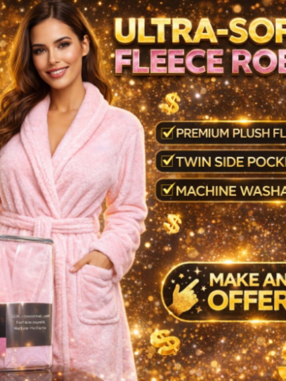 Sarah Peyton Wellness Ultra Soft Fleece Robe Pink 43 Inches In Length One Size
